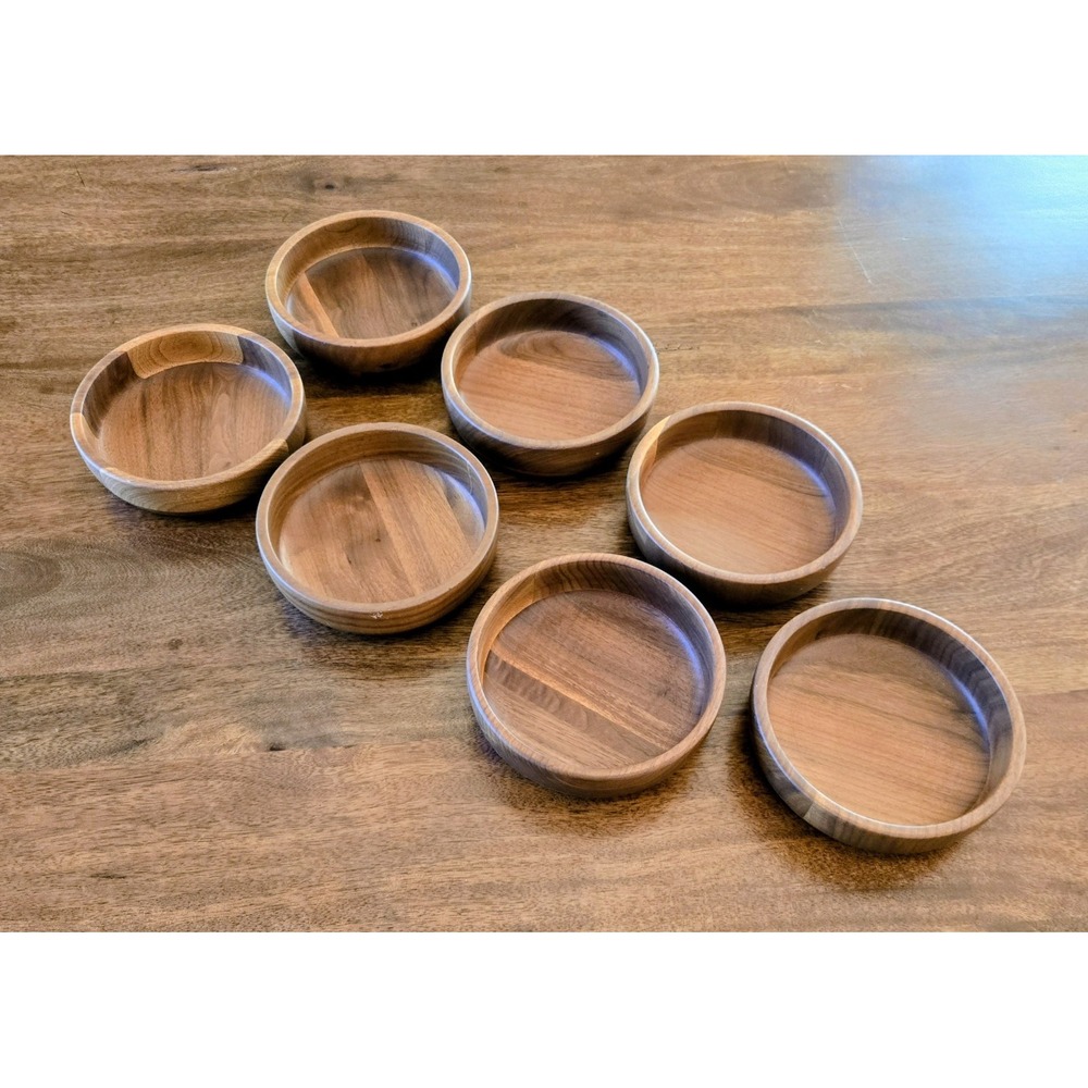VTG Mid-Century Modern Solid Black Walnut Kustom Kraft Set of 7 Salad Bowls 6.5"